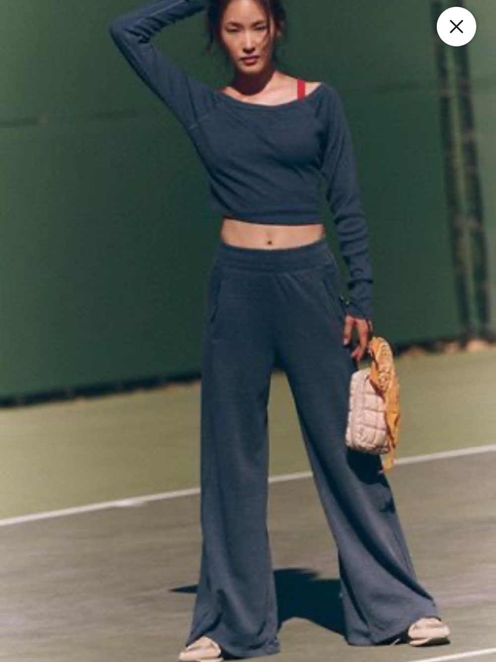 Free People Navy Wide-Leg Sweatpants